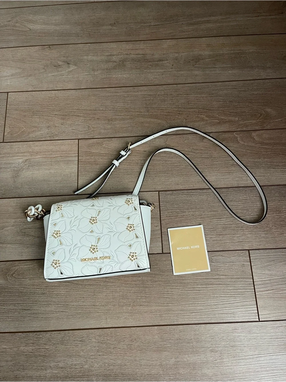 Michael Kors Cream Floral Appliqué Crossbody with Gold Accents
